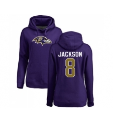 Football Women's Baltimore Ravens #8 Lamar Jackson Purple Name & Number Logo Pullover Hoodie