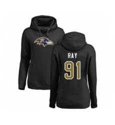 Football Women's Baltimore Ravens #91 Shane Ray Black Name & Number Logo Pullover Hoodie