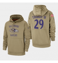 Men's Baltimore Ravens #29 Earl Thomas III 2019 Salute to Service Sideline Therma Pullover Hoodie - Tan