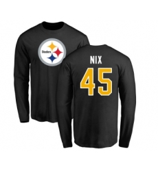 Football Pittsburgh Steelers #45 Roosevelt Nix Black Name & Number Logo Long Sleeve T-Shirt