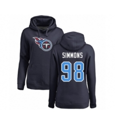 Football Women's Tennessee Titans #98 Jeffery Simmons Navy Blue Name & Number Logo Pullover Hoodie