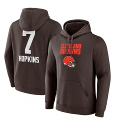 Men's Cleveland Browns #7 Dustin Hopkins Brown Team Wordmark Player Name & Number Pullover Hoodie