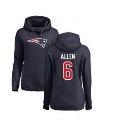 Football Women's New England Patriots #6 Ryan Allen Navy Blue Name & Number Logo Pullover Hoodie