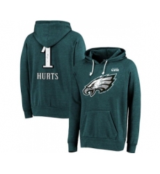 Men's Philadelphia Eagles #1 Jalen Hurts Midnight Green Super Bowl LVII Name & Number Pullover Hoodie