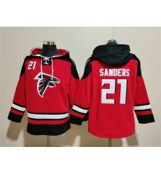 Men's Atlanta Falcons #21 Deion Sanders Red Ageless Must-Have Lace-Up Pullover Hoodie