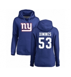Football Women's New York Giants #53 Oshane Ximines Royal Blue Name & Number Logo Pullover Hoodie