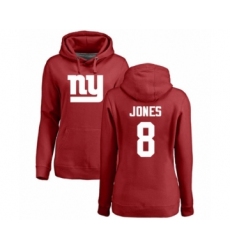 Football Women's New York Giants #8 Daniel Jones Red Name & Number Logo Pullover Hoodie