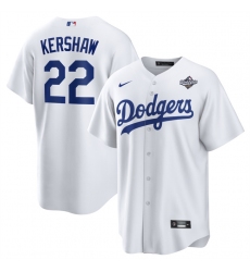 Men's Los Angeles Dodgers #22 Clayton Kershaw White 2025 World Series Home Cool Base Stitched Baseball Jersey