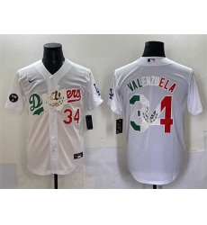 Men's Los Angeles Dodgers #34 Fernando Valenzuela White Mexico Special Vin Scully Stitched Baseball Jersey