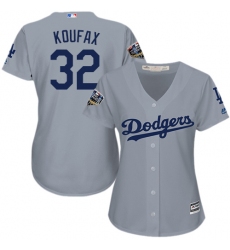 Women's Majestic Los Angeles Dodgers #34 Fernando Valenzuela Authentic Grey Road Cool Base 2018 World Series MLB Jersey