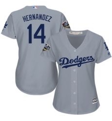 Women's Majestic Los Angeles Dodgers #14 Enrique Hernandez Authentic Grey Road Cool Base 2018 World Series MLB Jersey