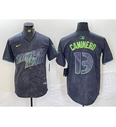 Men's Tampa Bay Rays #13 Junior Caminero Charcoal 2024 City Connect Limited Stitched Jersey