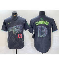 Men's Tampa Bay Rays #13 Junior Caminero Number Charcoal 2024 City Connect Limited Stitched Jersey
