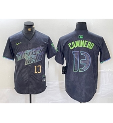 Men's Tampa Bay Rays #13 Junior Caminero Number Charcoal 2024 City Connect Limited Stitched Jerseys