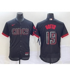 Men's Cincinnati Reds #19 Joey Votto Black 2023 City Connect Flex Base Stitched Jersey 1