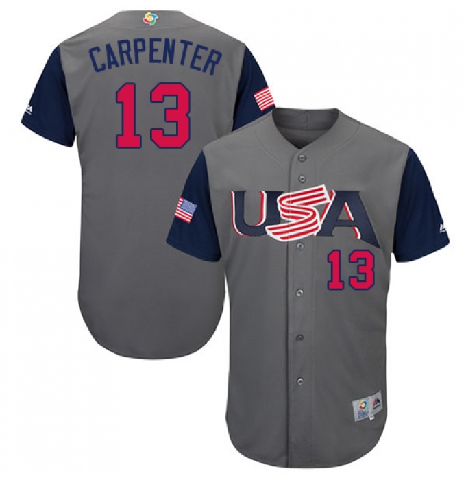 Youth USA Baseball Majestic #13 Matt Carpenter Gray 2017 World Baseball Classic Authentic Team Jersey