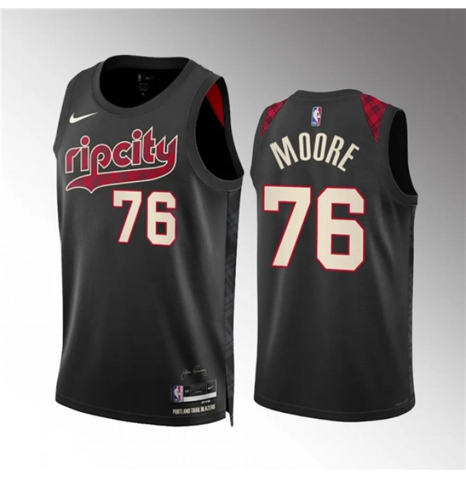 Men's Portland Trail Blazers #76 Taze Moore Black 2023-24 City Edition Stitched Basketball Jersey