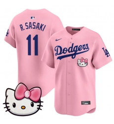 Men's Los Angeles Dodgers #11 Roki Sasaki Pink 2025 Hello Kitty Vapor Limited Stitched Baseball Jersey