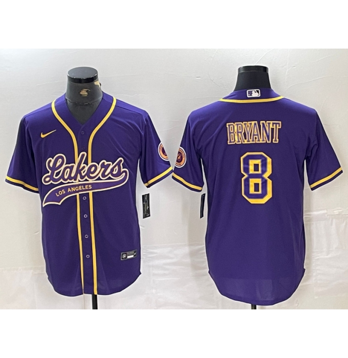 Men's Los Angeles Lakers #8 Kobe Bryant Purple Cool Base Stitched Baseball Jersey