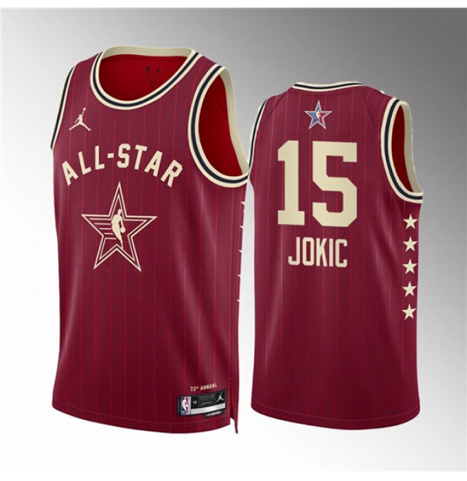 Men's 2024 All-Star #15 Nikola Jokic Crimson Stitched Basketball Jersey