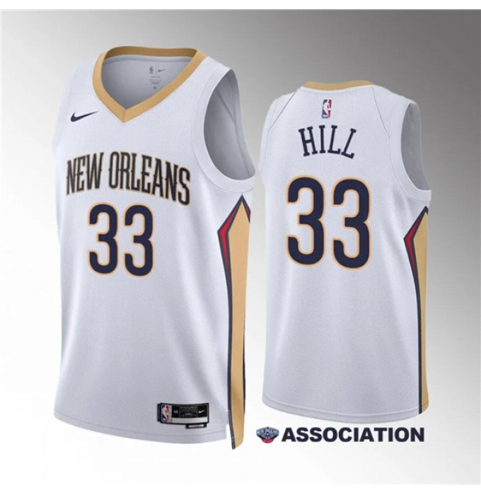 Men's New Orleans Pelicans #33 Malcolm Hill White Association Edition Stitched Basketball Jersey