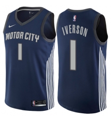 Men's Nike Detroit Pistons #1 Allen Iverson Swingman Navy Blue NBA Jersey - City Edition