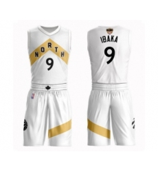 Men's Toronto Raptors #9 Serge Ibaka Swingman White 2019 Basketball Finals Bound Suit Jersey - City Edition