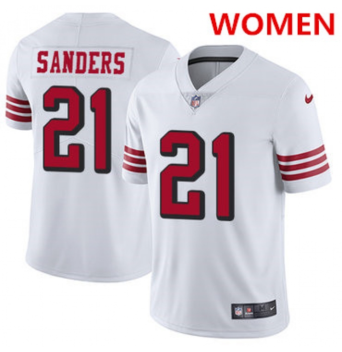 Women's Nike San Francisco 49ers #21 Deion Sanders White Rush Stitched NFL Vapor Untouchable Limited Jersey