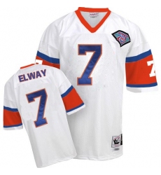 Mitchell And Ness Denver Broncos #7 John Elway White With 75TH Patch Authentic Throwback NFL Jersey