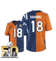 Youth Nike Denver Broncos #18 Peyton Manning Elite Navy Blue/White Split Fashion Super Bowl 50 Bound NFL Jersey