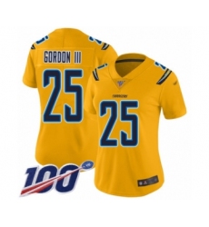 Women's Los Angeles Chargers #25 Melvin Gordon Limited Gold Inverted Legend 100th Season Football Jersey