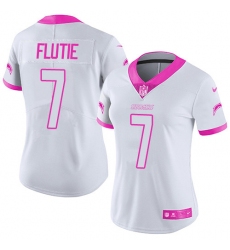 Women's Nike Los Angeles Chargers #7 Doug Flutie Limited White/Pink Rush Fashion NFL Jersey
