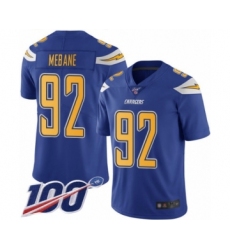 Men's Los Angeles Chargers #92 Brandon Mebane Limited Electric Blue Rush Vapor Untouchable 100th Season Football Jersey