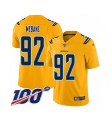 Men's Los Angeles Chargers #92 Brandon Mebane Limited Gold Inverted Legend 100th Season Football Jersey