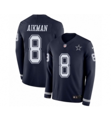 Men's Nike Dallas Cowboys #8 Troy Aikman Limited Navy Blue Therma Long Sleeve NFL Jersey