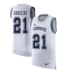 Men's Nike Dallas Cowboys #21 Deion Sanders Limited White Rush Player Name & Number Tank Top NFL Jersey