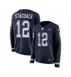 Women's Nike Dallas Cowboys #12 Roger Staubach Limited Navy Blue Therma Long Sleeve NFL Jersey
