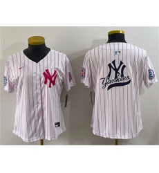 Youth New York Yankees Team Big Logo White Pink Pinstripe Limited Stitched Baseball Jerseys