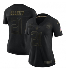Women's Dallas Cowboys #21 Ezekiel Elliott Black 2020 Salute To Service Limited Jersey