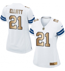 Women's Nike Dallas Cowboys #21 Ezekiel Elliott Elite White/Gold NFL Jersey