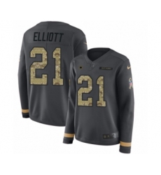 Women's Nike Dallas Cowboys #21 Ezekiel Elliott Limited Black Salute to Service Therma Long Sleeve NFL Jersey
