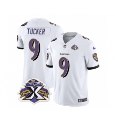 Men's Nike Baltimore Ravens #9 Justin Tucker White 2023 F.U.S.E Throwback Vapor Limited Stitched Jersey