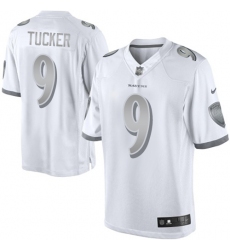 Women's Nike Baltimore Ravens #9 Justin Tucker Limited White Platinum NFL Jersey