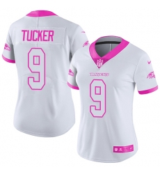 Women's Nike Baltimore Ravens #9 Justin Tucker Limited White/Pink Rush Fashion NFL Jersey Women's Nike Baltimore Ravens #9 Justin Tucker Limited White/Pink Rush Fashion NFL Jersey