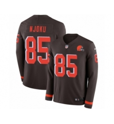 Men's Nike Cleveland Browns #85 David Njoku Limited Brown Therma Long Sleeve NFL Jersey