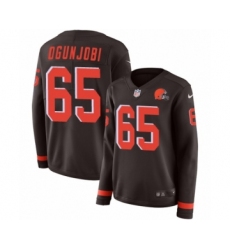 Women's Nike Cleveland Browns #65 Larry Ogunjobi Limited Brown Therma Long Sleeve NFL Jersey