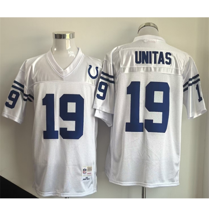 Men's Indianapolis Colts #19 Johnny Unitas White Throwback Stitched Football Jersey