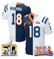 Men's Nike Indianapolis Colts #18 Peyton Manning Elite White/Navy Blue Split Fashion Super Bowl XLI & Super Bowl L NFL Jersey