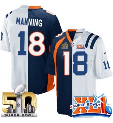 Youth Nike Indianapolis Colts #18 Peyton Manning Elite White/Navy Blue Split Fashion Super Bowl XLI & Super Bowl L NFL Jersey