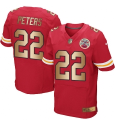 Men's Nike Kansas City Chiefs #22 Marcus Peters Elite Red/Gold Team Color NFL Jersey